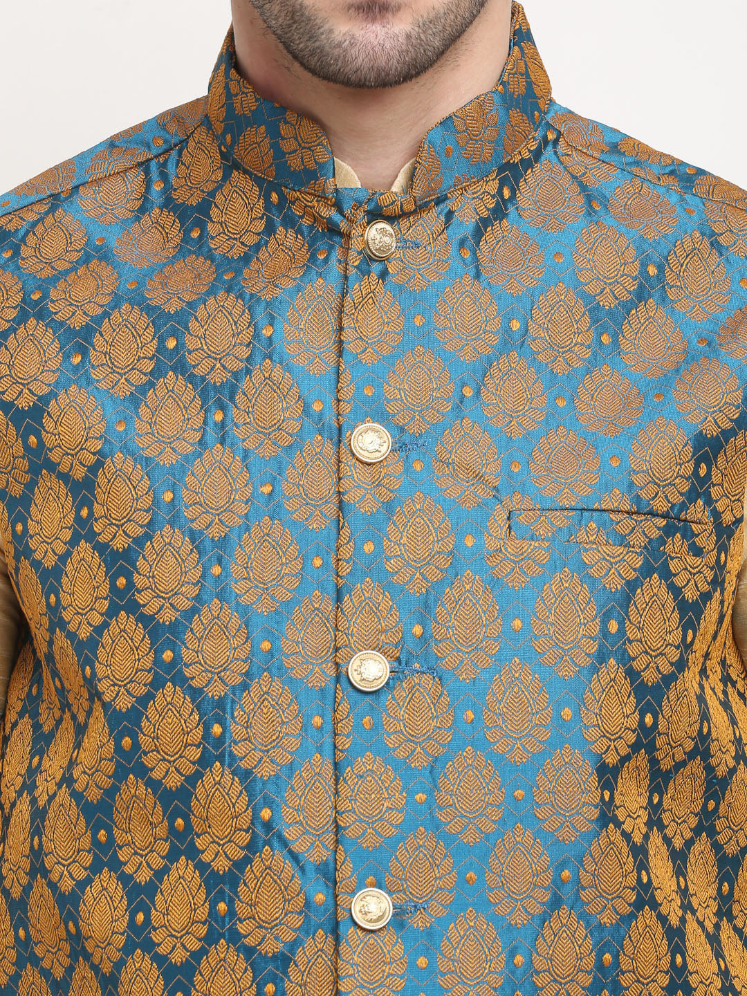 Jompers Men's Blue Self-Designed Blue Waistcoat | Grocsy