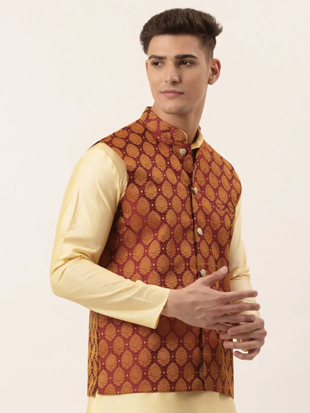 Jompers Men's Maroon Self-Designed Waistcoat | Grocsy