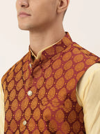 Jompers Men's Maroon Self-Designed Waistcoat | Grocsy