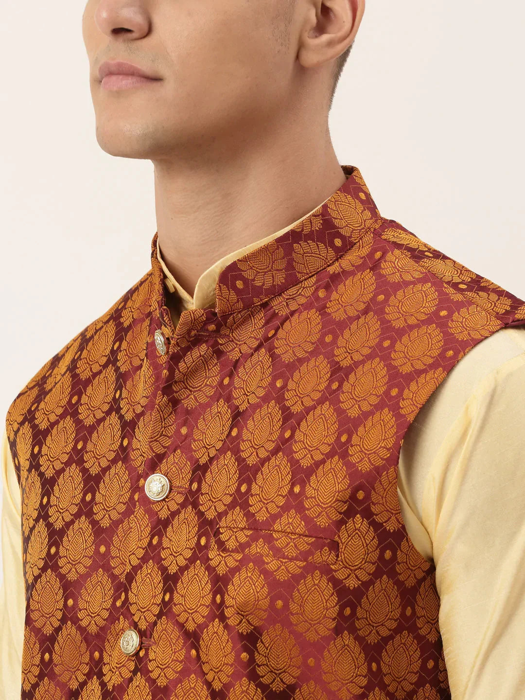 Jompers Men's Maroon Self-Designed Waistcoat | Grocsy