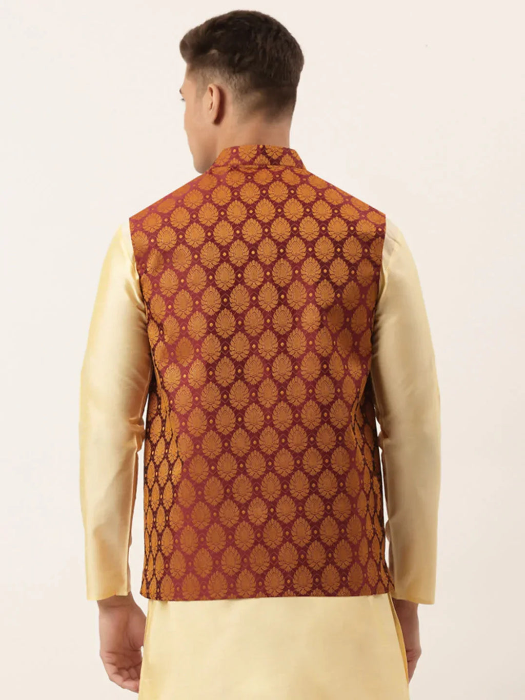 Jompers Men's Maroon Self-Designed Waistcoat | Grocsy