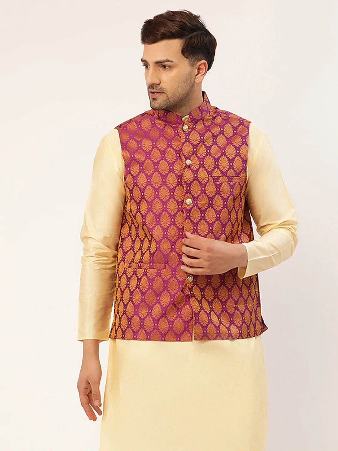 Jompers Men's Pink Self-Designed Waistcoat | Grocsy