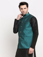 Jompers Men's Green Self-Designed Green Waistcoat | Grocsy