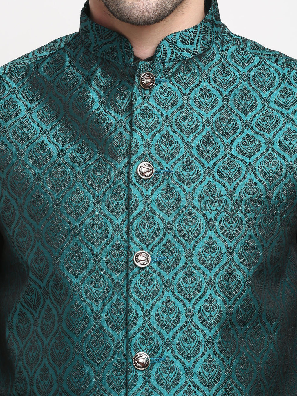 Jompers Men's Green Self-Designed Green Waistcoat | Grocsy
