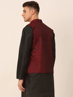 Jompers Men's Maroon Self-Designed Maroon Waistcoat | Grocsy