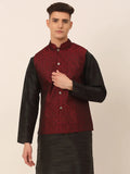 Jompers Men's Maroon Self-Designed Maroon Waistcoat | Grocsy