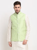 Jompers Men's Green Green and White Embroidered Nehru Jacket | Grocsy