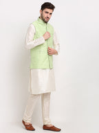 Jompers Men's Green Green and White Embroidered Nehru Jacket | Grocsy