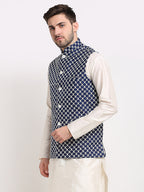 Jompers Men's Navy Blue Navy Blue and White Embroidered Nehru Jacket | Grocsy