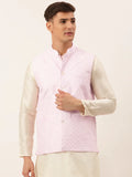 Jompers Men's Pink Pink and White Embroidered Nehru Jacket | Grocsy