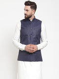 Jompers Men Navy-Blue Solid Nehru Jacket | Grocsy