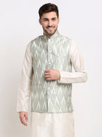 Jompers Men's Grey Ikat Printed Nehru Jacket | Grocsy