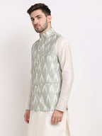 Jompers Men's Grey Ikat Printed Nehru Jacket | Grocsy