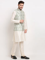 Jompers Men's Grey Ikat Printed Nehru Jacket | Grocsy