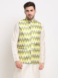 Jompers Men's Olive Ikat Printed Nehru Jacket | Grocsy