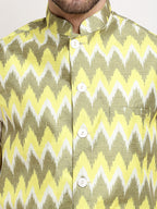 Jompers Men's Olive Ikat Printed Nehru Jacket | Grocsy