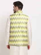 Jompers Men's Olive Ikat Printed Nehru Jacket | Grocsy