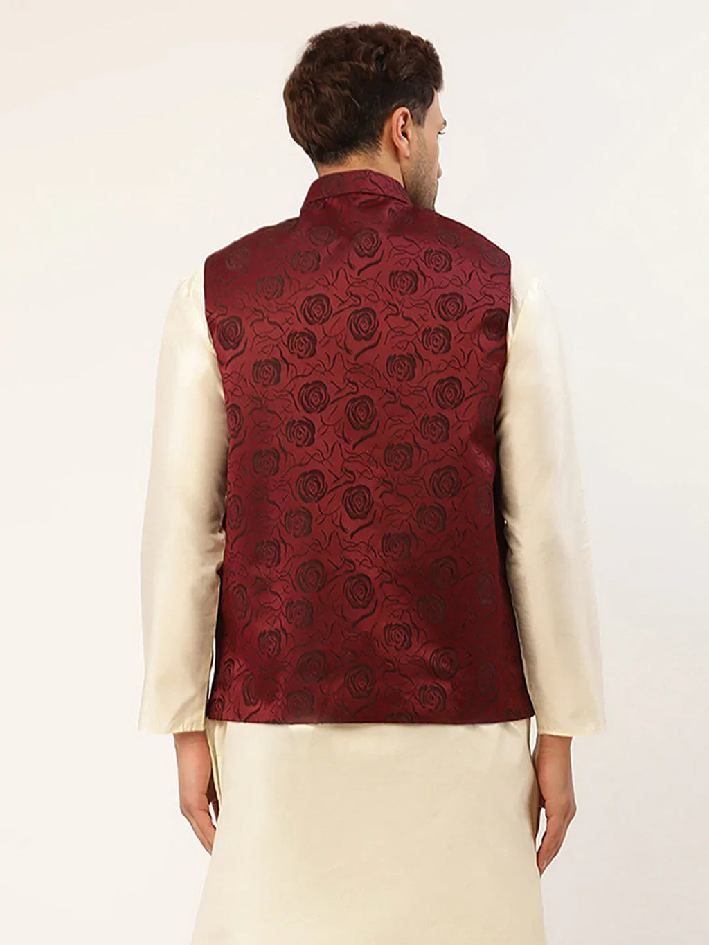 Jompers Men's Maroon & Black embossed Nehru Jacket | Grocsy