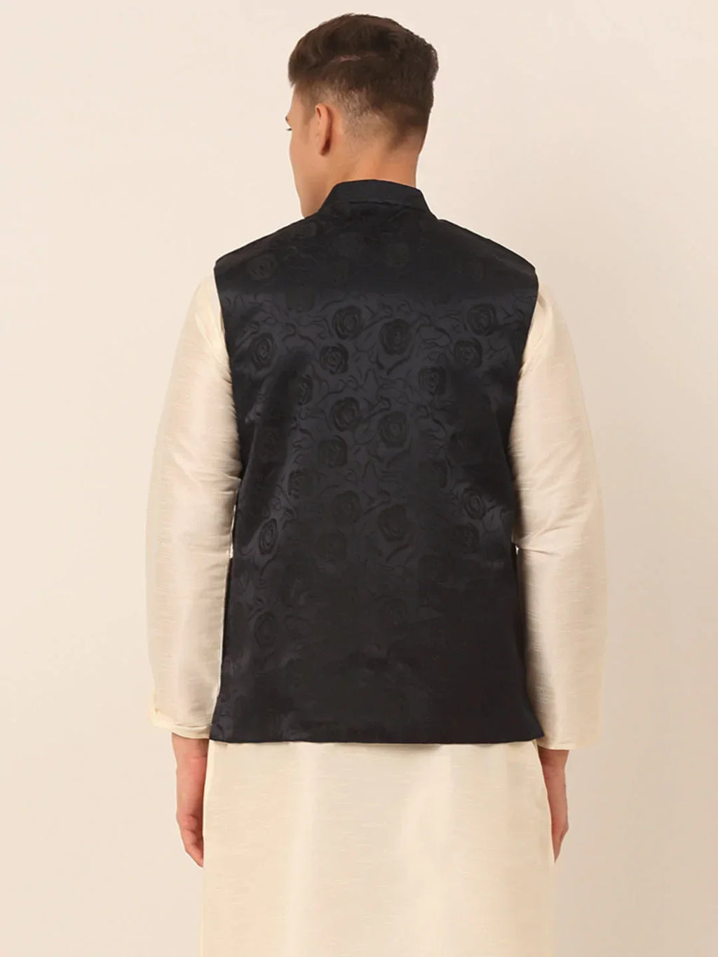 Jompers Men's Navy & Black embossed Nehru Jacket | Grocsy