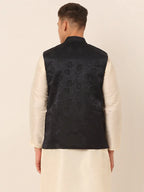 Jompers Men's Navy & Black embossed Nehru Jacket | Grocsy