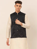 Jompers Men's Navy & Black embossed Nehru Jacket | Grocsy