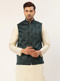Jompers Men's Teal & Black embossed Nehru Jacket | Grocsy