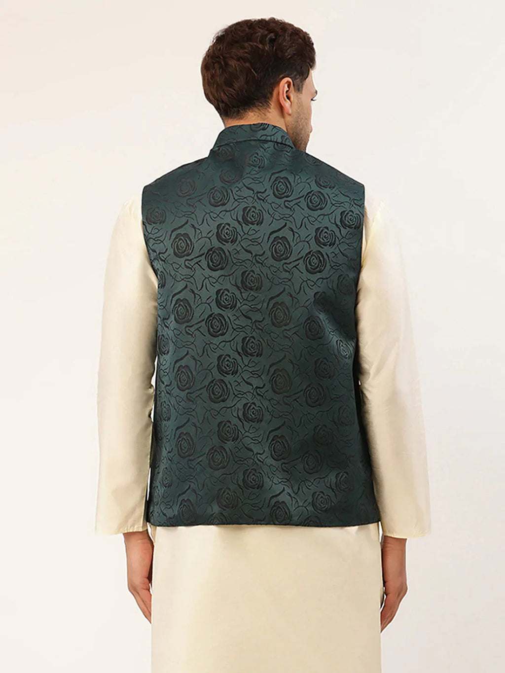 Jompers Men's Teal & Black embossed Nehru Jacket | Grocsy