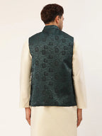 Jompers Men's Teal & Black embossed Nehru Jacket | Grocsy