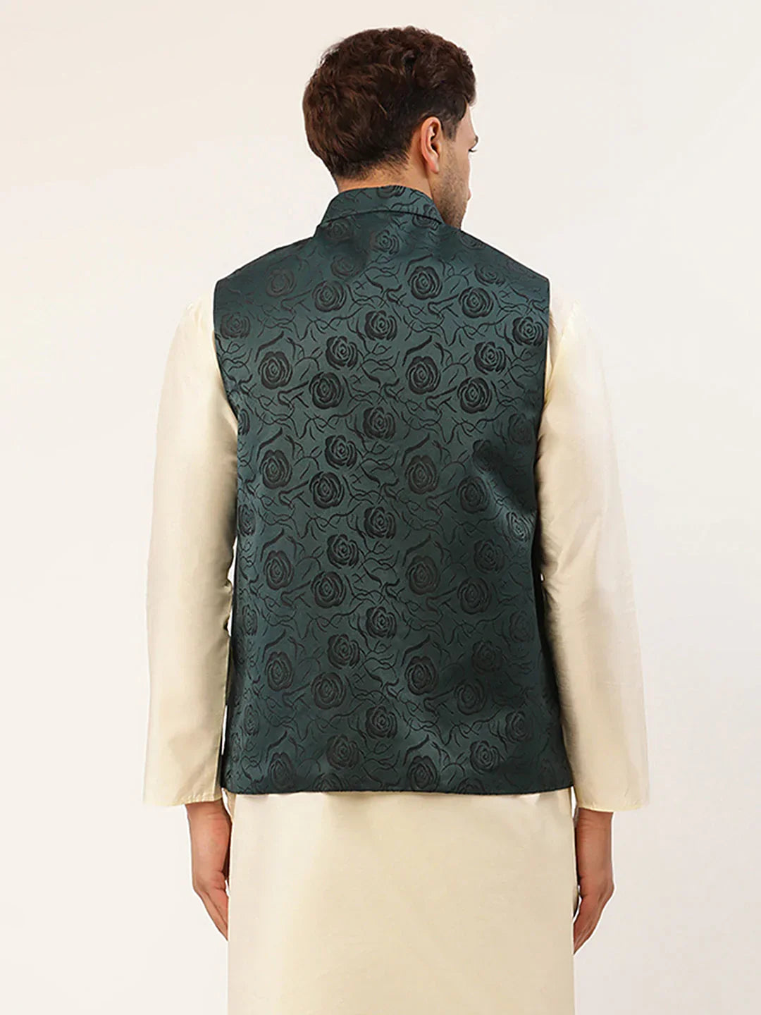 Jompers Men's Teal & Black embossed Nehru Jacket | Grocsy