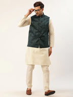 Jompers Men's Teal & Black embossed Nehru Jacket | Grocsy