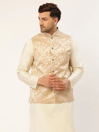 Jompers Men's Beige embossed Nehru Jacket | Grocsy