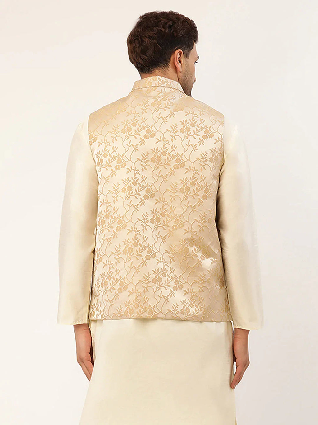 Jompers Men's Beige embossed Nehru Jacket | Grocsy