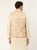 Jompers Men's Beige embossed Nehru Jacket | Grocsy