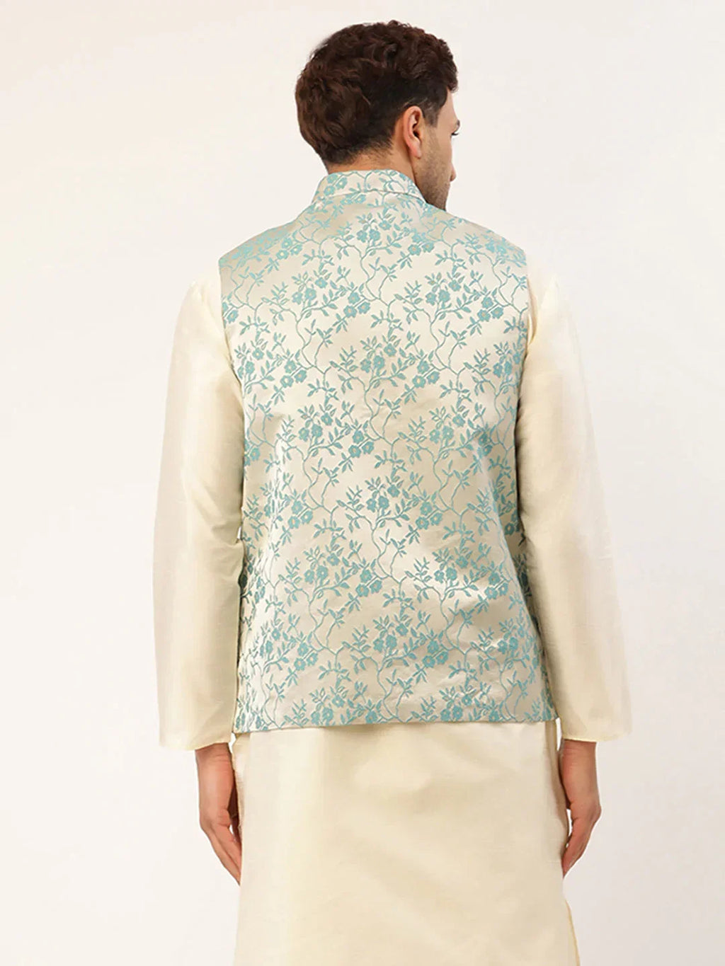 Jompers Men's Blue embossed Nehru Jacket | Grocsy