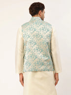 Jompers Men's Blue embossed Nehru Jacket | Grocsy