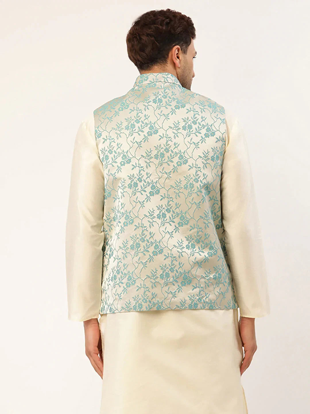 Jompers Men's Blue embossed Nehru Jacket | Grocsy