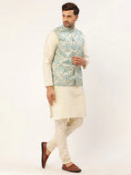 Jompers Men's Blue embossed Nehru Jacket | Grocsy