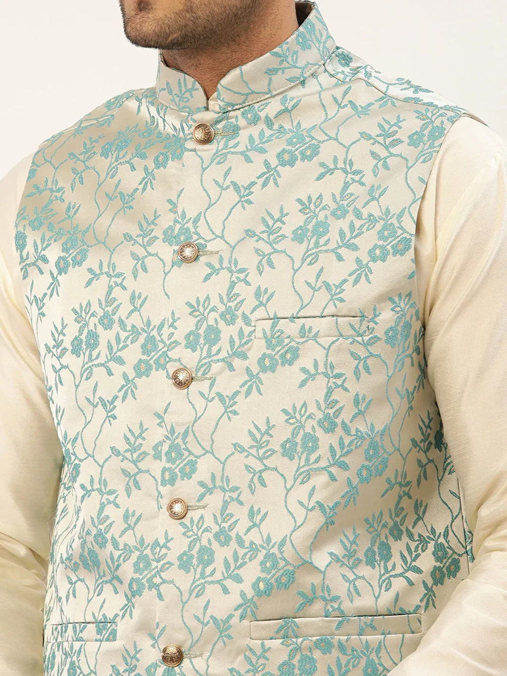 Jompers Men's Blue embossed Nehru Jacket | Grocsy