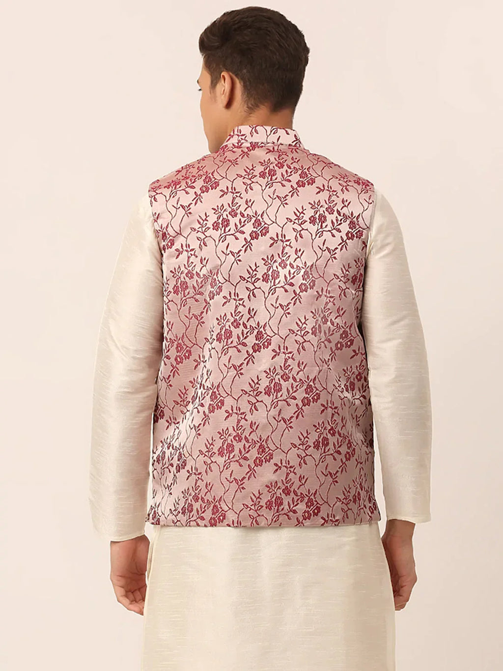 Jompers Men's Maroon Floral Design Nehru Jacket | Grocsy