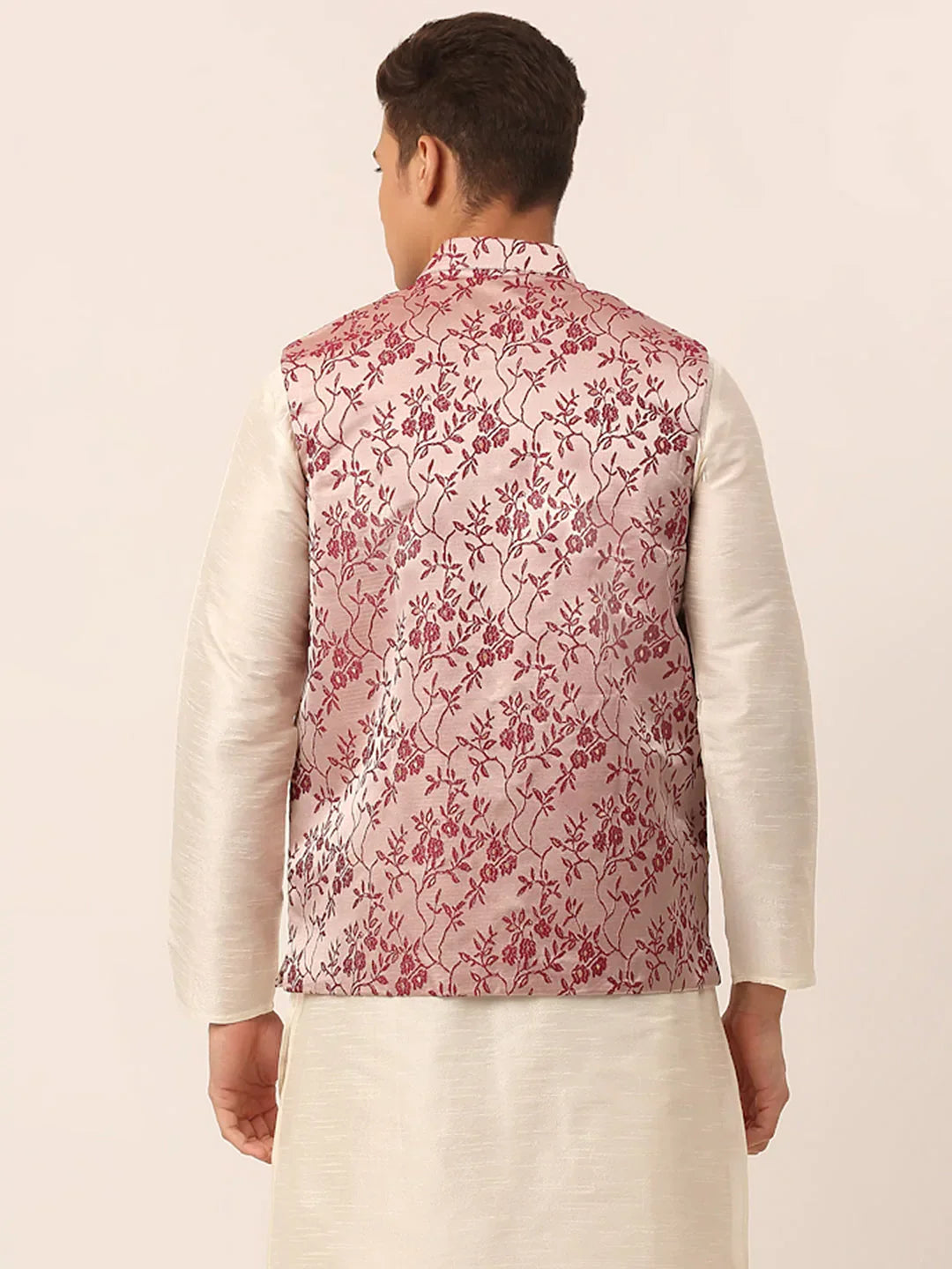 Jompers Men's Maroon Floral Design Nehru Jacket | Grocsy