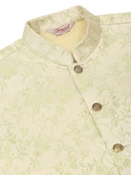Jompers Men's Pista Green Floral Design Nehru Jacket | Grocsy