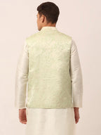 Jompers Men's Pista Green Floral Design Nehru Jacket | Grocsy
