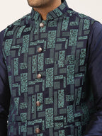 Jompers Men's Blue Woven Design Nehru Jacket | Grocsy