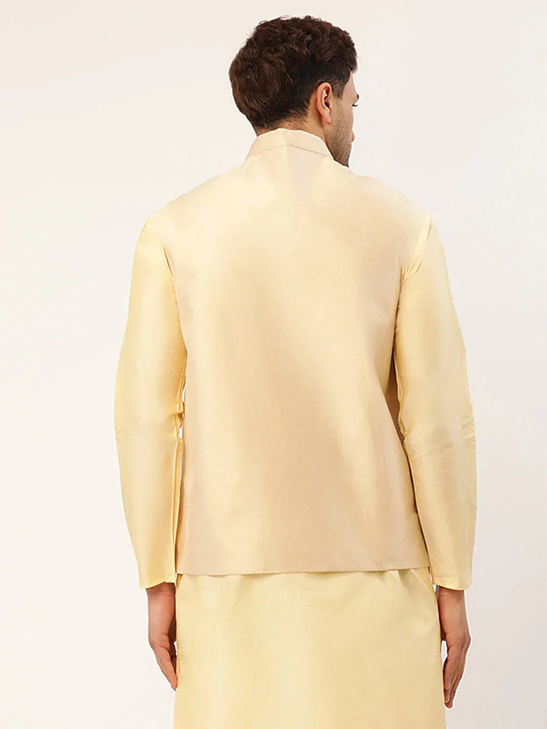 Jompers Men's Cream & Gold Embroidered Woven Nehru Jacket | Grocsy