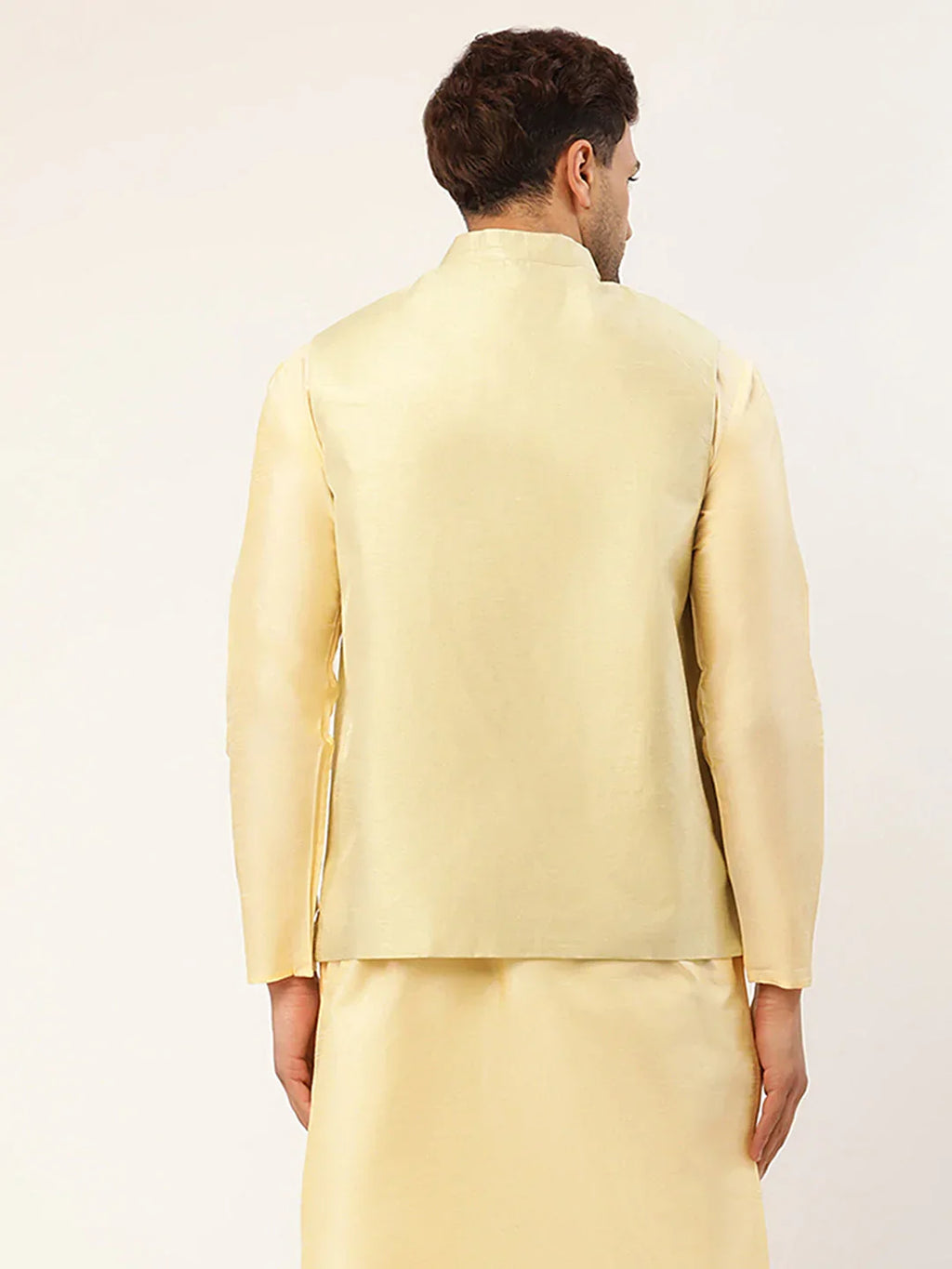 Jompers Men's Pista Green & Gold Embroidered Woven Nehru Jacket | Grocsy
