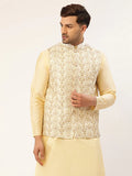 Jompers Men's White & Gold Embroidered Woven Nehru Jacket | Grocsy