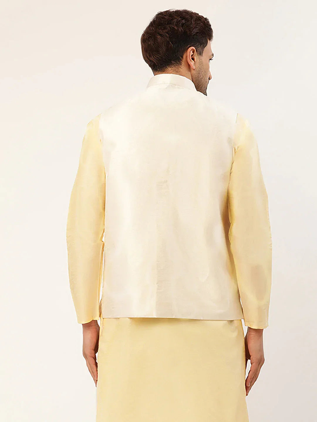 Jompers Men's White & Gold Embroidered Woven Nehru Jacket | Grocsy