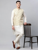 Jompers Men's Beige Printed textured Nehru Jacket | Grocsy