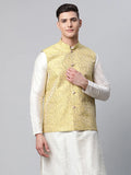 Jompers Men's Lemon Printed textured Nehru Jacket | Grocsy