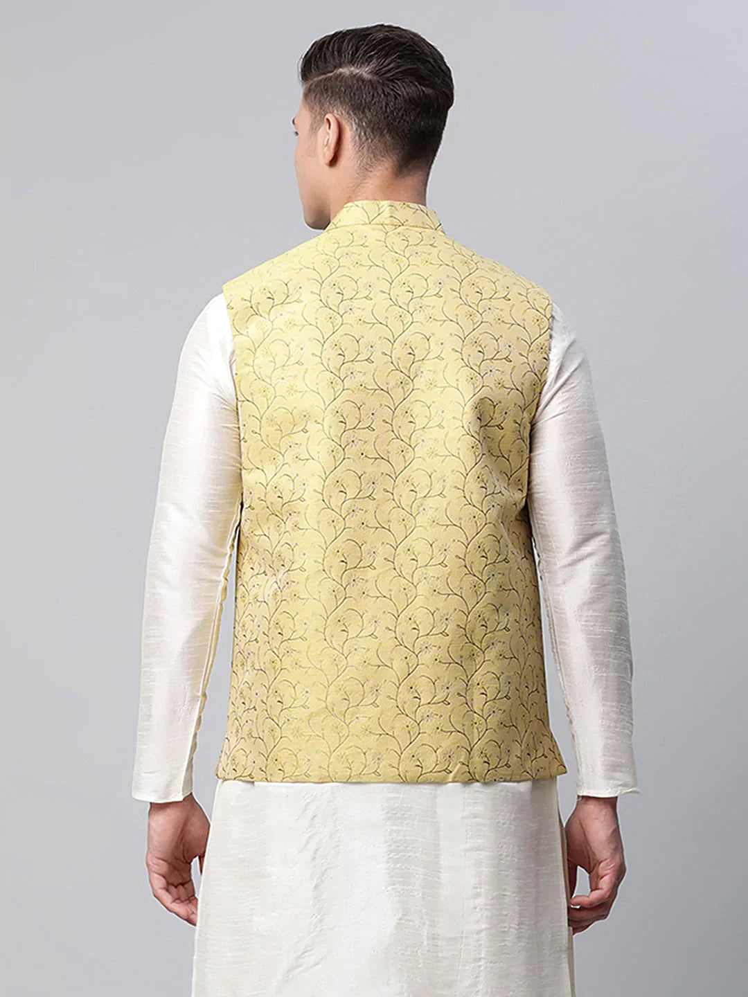 Jompers Men's Lemon Printed textured Nehru Jacket | Grocsy